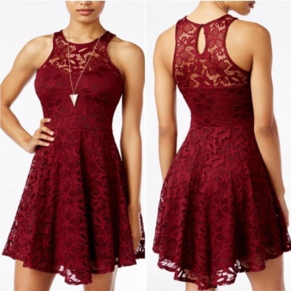 𝅺EMBROIDERED Maroon Material Girl Dress